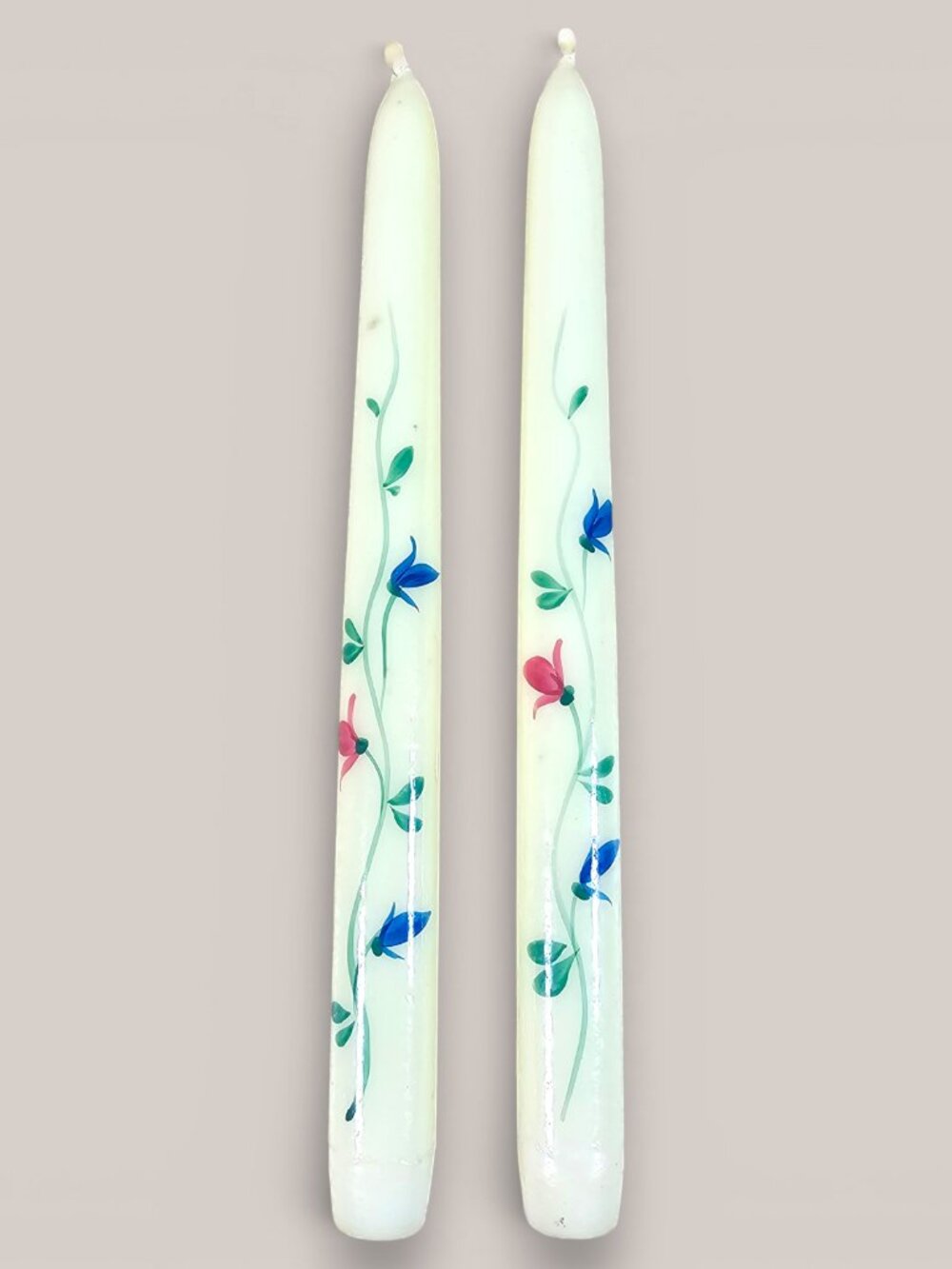 Savoir Vivre Portofino Blue Taper Candles Candlesticks Set of 2 Floral Vintage